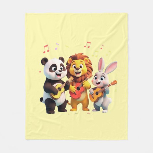 🎵 Cartoon Animal Music Party – Fun & Cute Musical Fleece Deken (Voorkant)