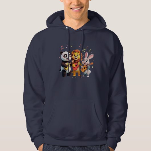 🎵 Cartoon Animal Music Party – Fun & Cute Musical Hoodie (Voorkant)