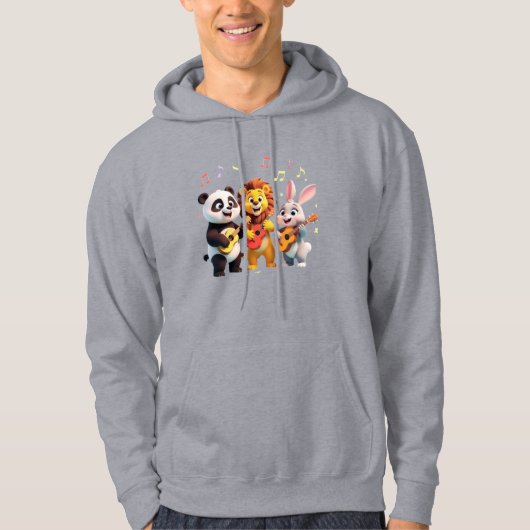 🎵 Cartoon Animal Music Party – Fun & Cute Musical Hoodie (Voorkant)