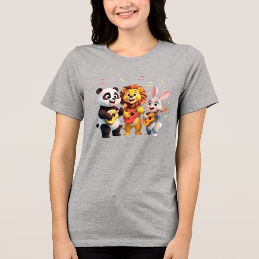 🎵 Cartoon Animal Music Party – Fun & Cute Musical Tri-Blend Shirt (Voorkant)