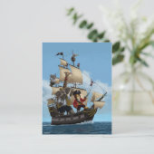 Cartoon Animal Pirate Ship Briefkaart (Staand voorkant)