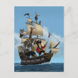 Cartoon Animal Pirate Ship Briefkaart