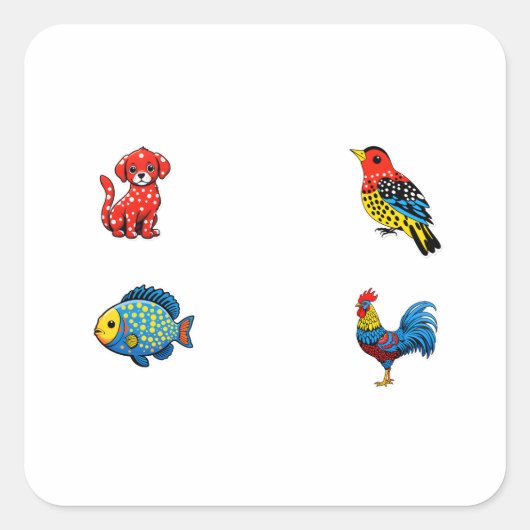 Cartoon Animals 4 Pack Dot Polka Style Vierkante Sticker (Voorkant)