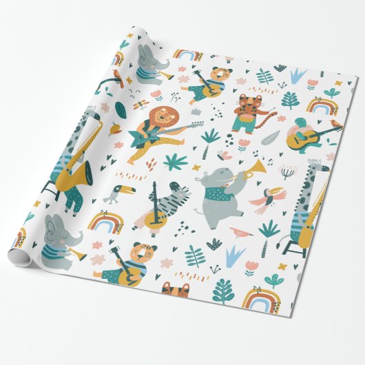 Cartoon Animals Band Cadeaupapier (Uitgerold)
