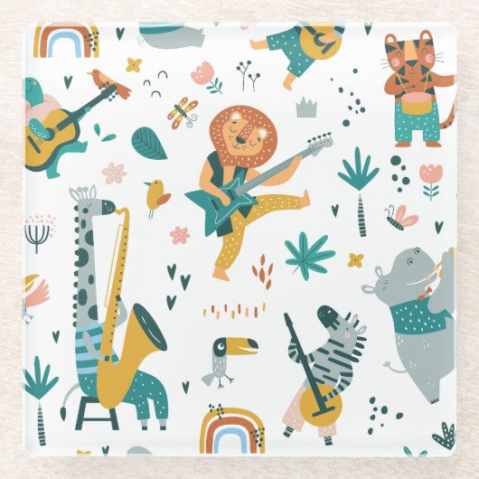 Cartoon Animals Band Glazen Onderzetter (Voorkant)
