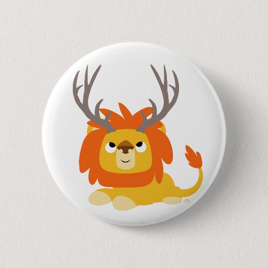 Cartoon Antlered Lion-knoopbadge Ronde Button 5,7 Cm (Voorkant)