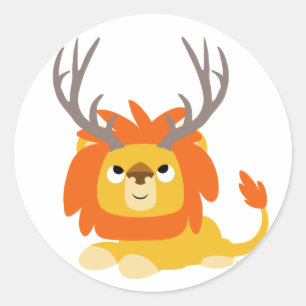 Cartoon Antlered Lion-ronde sticker
