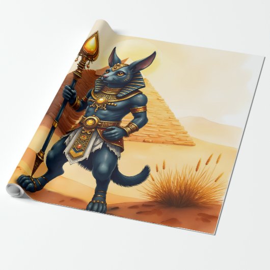 Cartoon Anubis, de Egyptische god van het hiernama Cadeaupapier (Uitgerold)