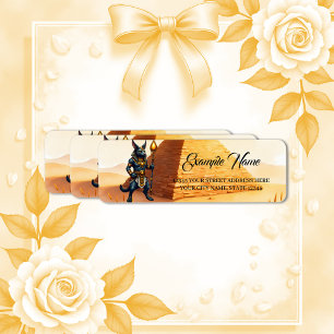 Cartoon Anubis, de Egyptische god van het hiernama Etiket