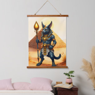 Cartoon Anubis, de Egyptische god van het hiernama Hangend Wandkleed