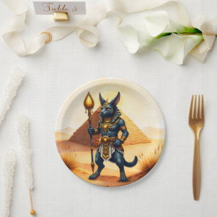 Cartoon Anubis, de Egyptische god van het hiernama Papieren Bordje