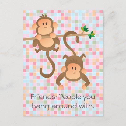 Cartoon apen hangen rond briefkaart (Voorkant)