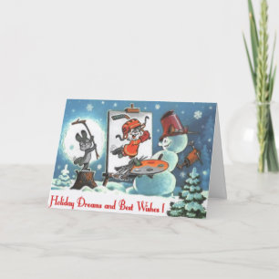 Cartoon Artist Snowman Custom Greetings Kaart