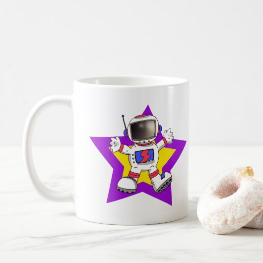 Cartoon Astronaut in Star Design Koffiemok (Met donut)