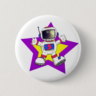 Cartoon Astronaut in Star Design Ronde Button 5,7 Cm