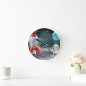 Cartoon astronaut  ruimteschakel op maan ronde klok (Huis)