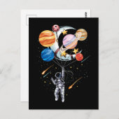 Cartoon Astronaut Space Balloon Planets Briefkaart (Voorkant / Achterkant)