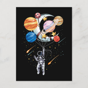 Cartoon Astronaut Space Balloon Planets Briefkaart
