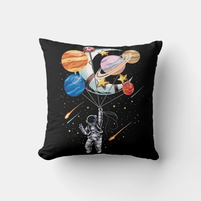 Cartoon Astronaut Space Balloon Planets Kussen (Voorkant)