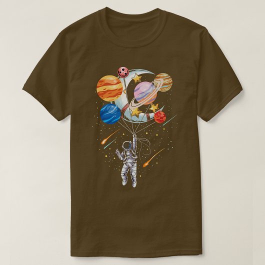 Cartoon Astronaut Space Balloon Planets T-shirt (Design voorkant)