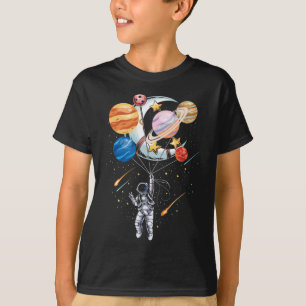 Cartoon Astronaut Space Balloon Planets T-shirt