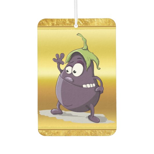Cartoon aubergine met grote ogen groen haar 2 luchtverfrisser (Voorkant)
