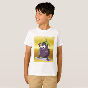 Cartoon aubergine met grote ogen groen haar 2 t-shirt