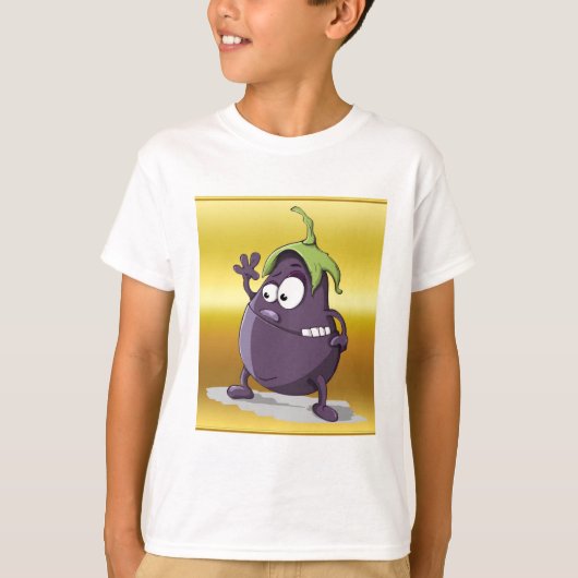 Cartoon aubergine met grote ogen groen haar 2 t-shirt (Voorkant)