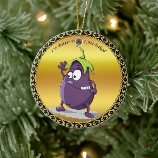 Cartoon-aubergine met grote ogen groen haar keramisch ornament (Boom)