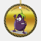 Cartoon-aubergine met grote ogen groen haar keramisch ornament (Voorkant)