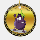 Cartoon-aubergine met grote ogen groen haar keramisch ornament (Achterkant)