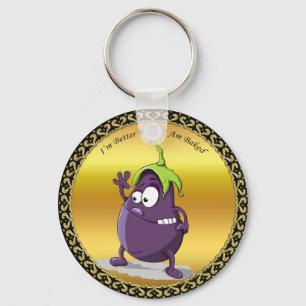 Cartoon-aubergine met grote ogen groen haar sleutelhanger