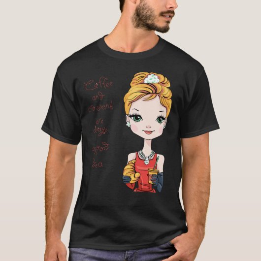Cartoon Audrey Hepburn Breakfast op Tiffanys T-shirt (Voorkant)