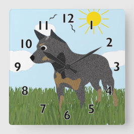 Cartoon Australian Cattle Dog Clock Vierkante Klok