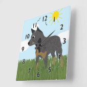 Cartoon Australian Cattle Dog Clock Vierkante Klok (Hoek)