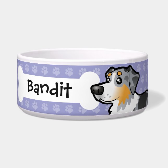 Cartoon Australian Shepherd Voerbakje (Voorkant)