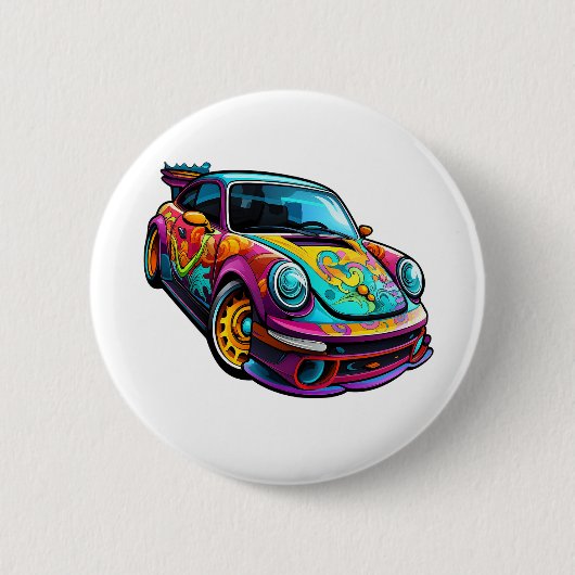 Cartoon auto illustratie ronde button 5,7 cm (Voorkant)