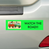 cartoon-auto-ongeluk, WEG DE WEG! Bumpersticker (Op auto)