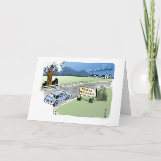 Cartoon auto op SPAM snelweg voor Happy Birthday Kaart (Voorkant)