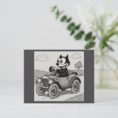 Cartoon auto rijden briefkaart (Staand voorkant)