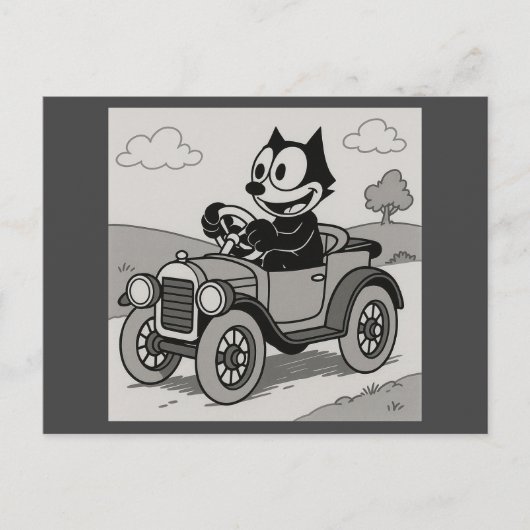 Cartoon auto rijden briefkaart (Voorkant)