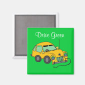 Cartoon Auto Rijdt Groen Magneet (Voorkant / Achterkant)