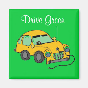 Cartoon Auto Rijdt Groen Magneet