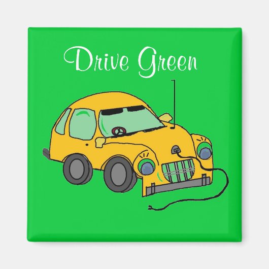 Cartoon Auto Rijdt Groen Magneet (Voorkant)