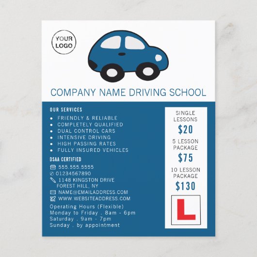 Cartoon auto, Rijschool, Instructeur Advert Flyer (Voorkant)