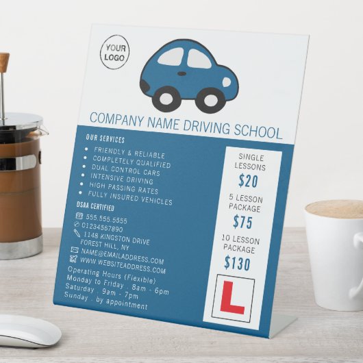 Cartoon auto, Rijschool, Instructeur Advert Reclamebord Met Voetstuk (Insitu)