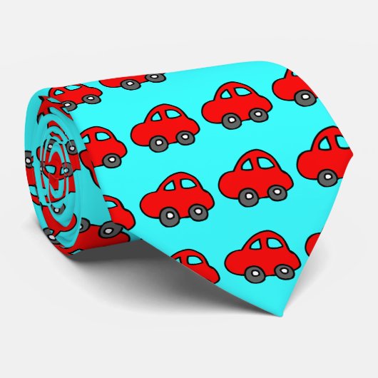 cartoon auto rood blauw stropdas dubbelzijdig (Opgerold)