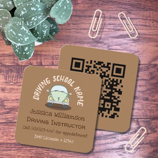 Cartoon autobestuurder, bruin Visitekaartje