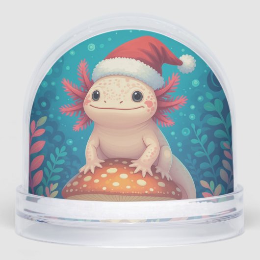 Cartoon Axolotl in het Santa Hat Christmas Snow We Sneeuwbol (Voorkant)