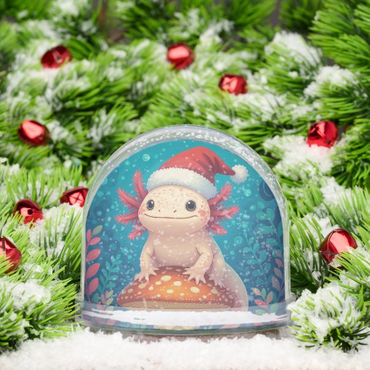 Cartoon Axolotl in het Santa Hat Christmas Snow We Sneeuwbol (Kerstmis)